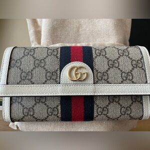Brand new GG Supreme Monogram Web Ophidia Continental Wallet Beige White